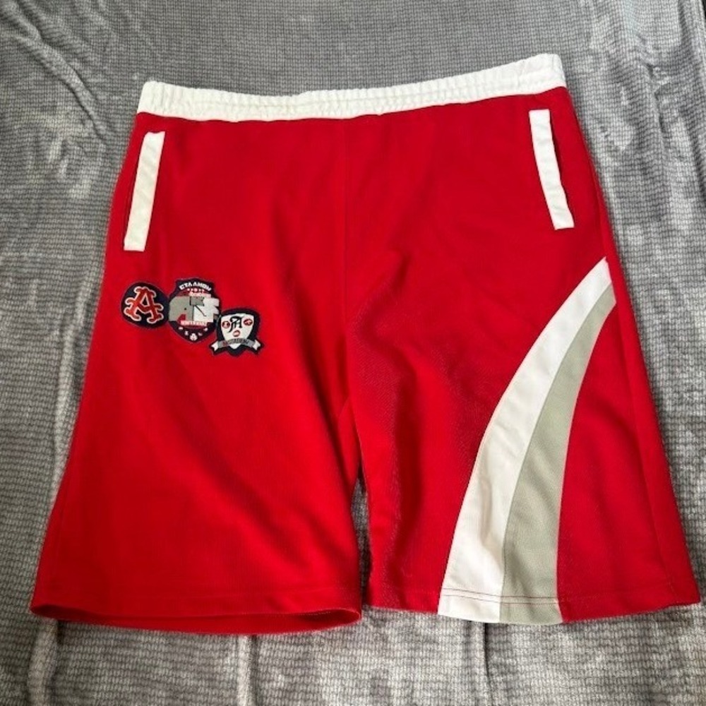 Akademiks Mens Red Athletic Basketball Shorts Embroidered Patches 2XL 40X11 Y2K.